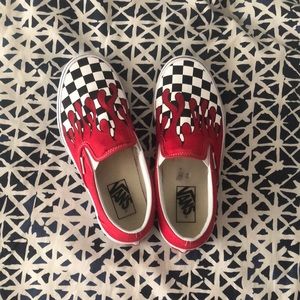 Red w/ checkered flames Vans